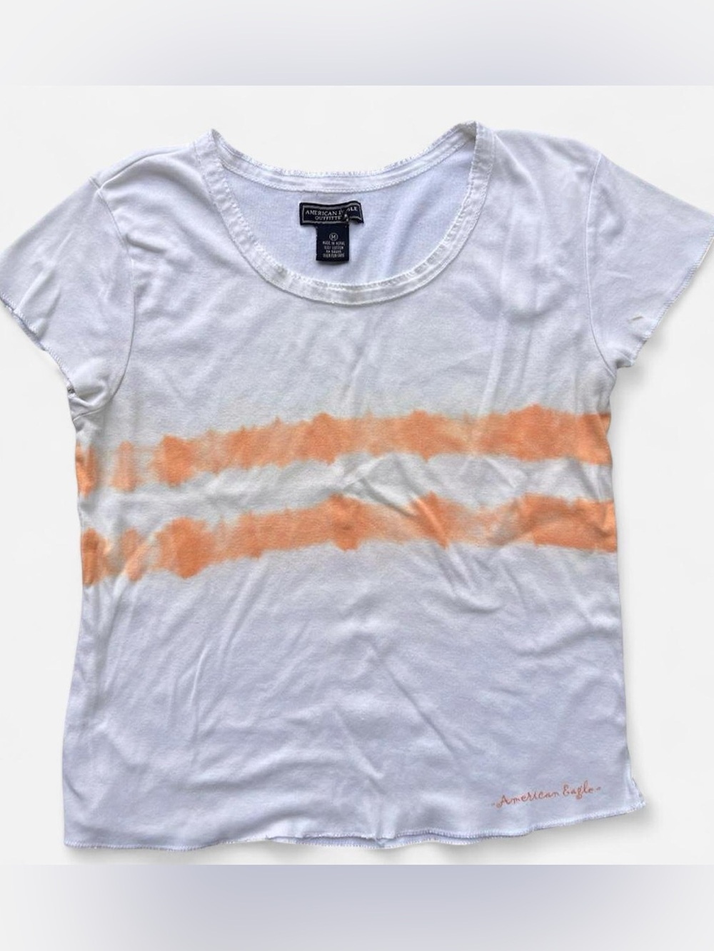Vintage American Eagle Graphic Baby Tee White Orange Cotton Top Size Medium y2k